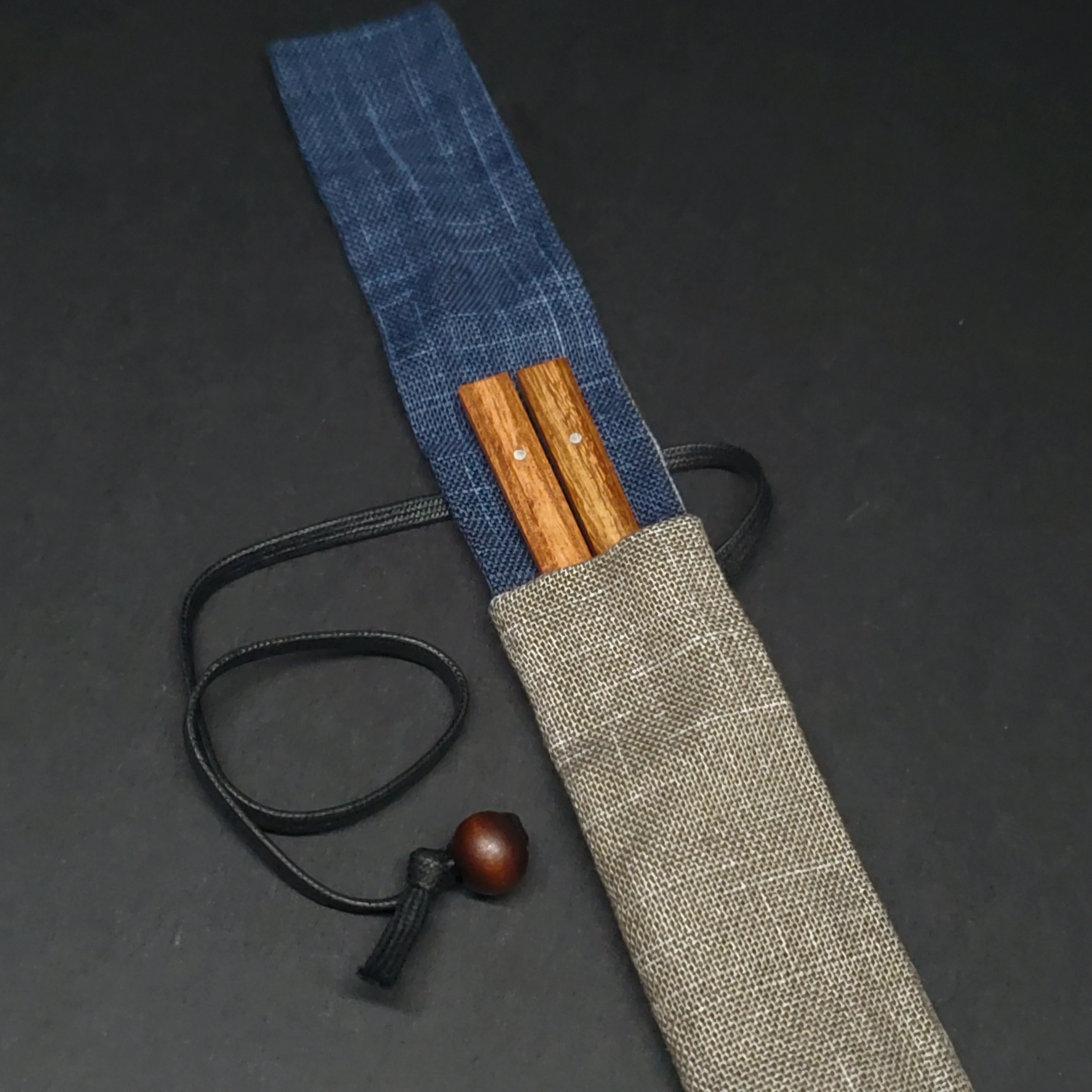 Marunao | Carry-Along Chopstick Bag | Gray & Blue - Image 2