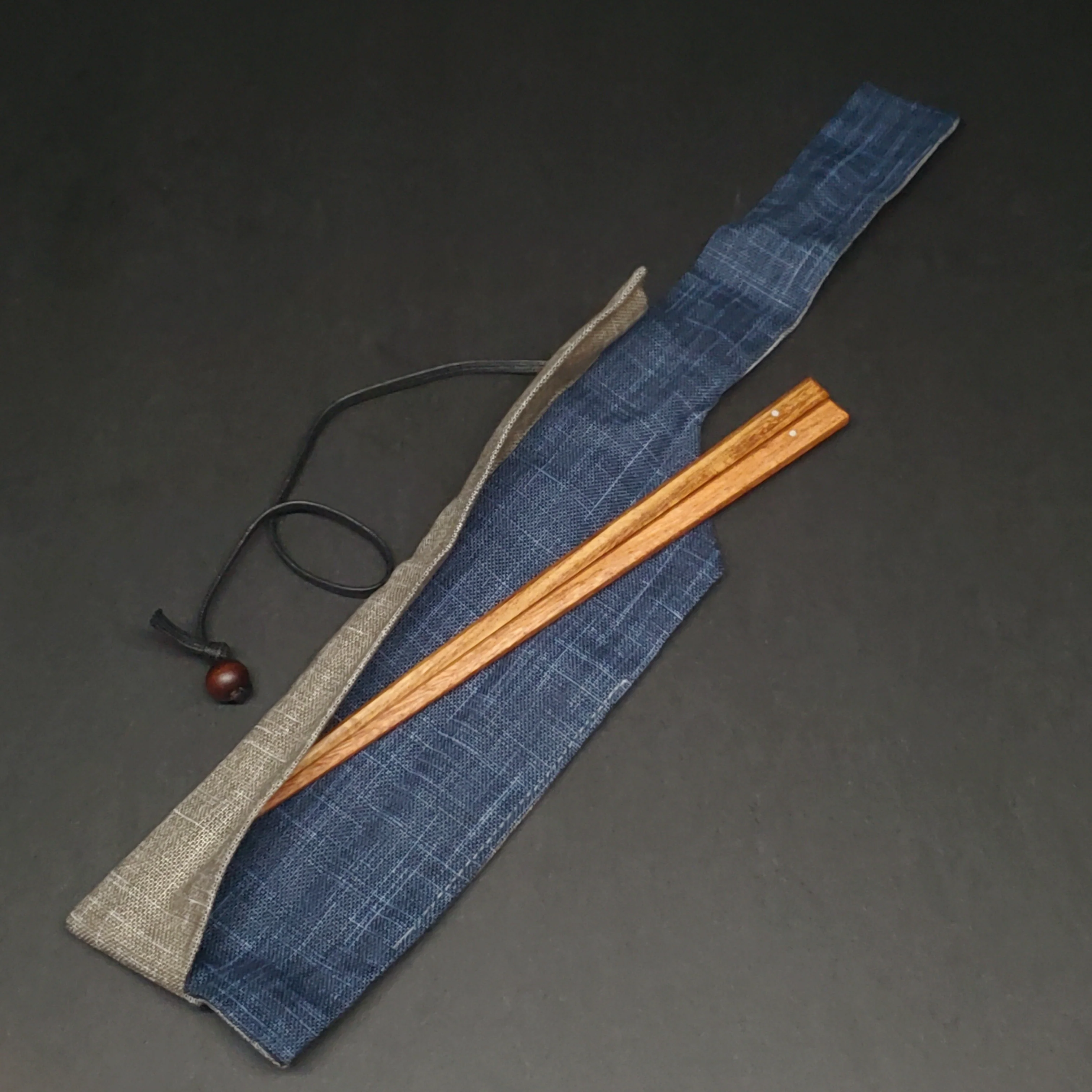 Marunao | Carry-Along Chopstick Bag | Gray & Blue - Image 3